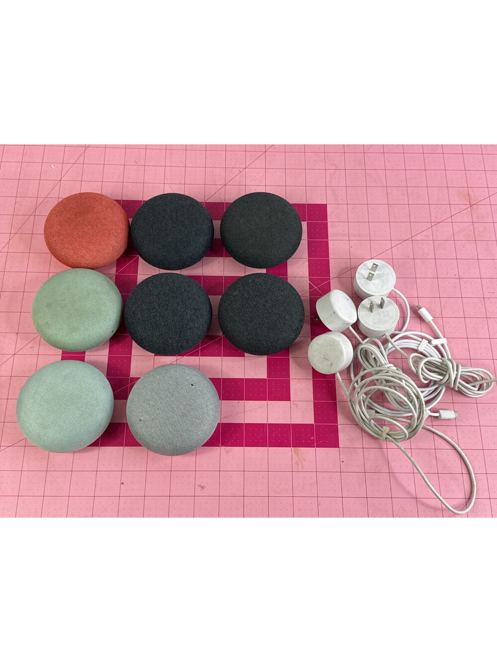 Lot of 8 Google Home Mini H0A 1st Gen Smart Speakers 4 POWER CORDS